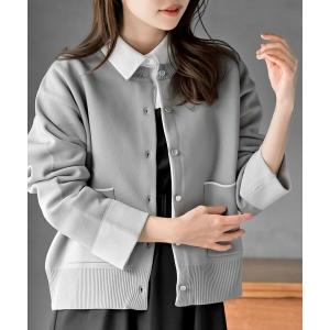 カーディガン バイカラークルーネックスポンジニットカーディガン レディース