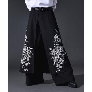 スラックス フラワー刺繍ラップワイドパンツ メンズ レディース