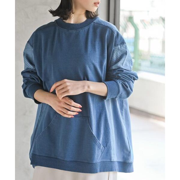トレーナー スウェット インディゴ裏毛サイド切替ワイドプルオーバ レディース