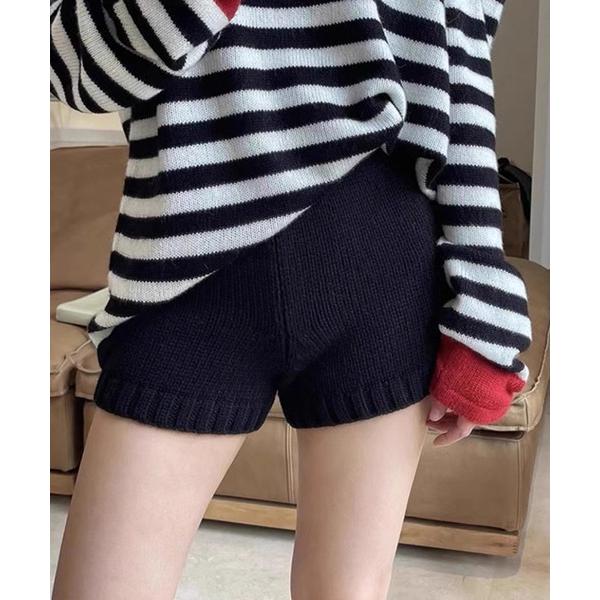 パンツ 裾リブニットショートパンツ レディース