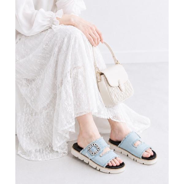厚底 サンダル ミュール 厚底 デニム ビジューバックル サンダル レディース