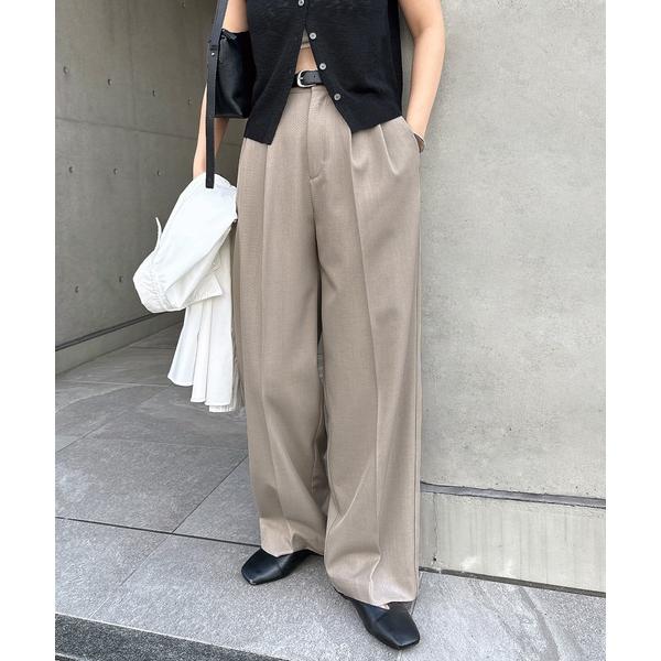 スラックス パンツ 2タックスラックスワイドパンツ レディース