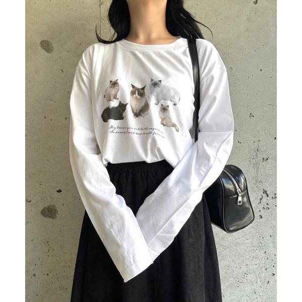 tシャツ 猫いっぱいデザインロンT／長袖Tシャツ レディース