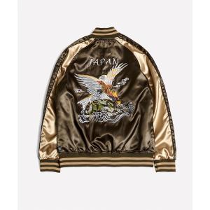 スカジャン C 1D74 サテンスカジャン 鷹柄 メンズ