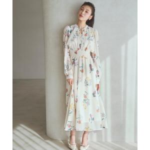 ワンピース フリルケープフラワープリントワンピース