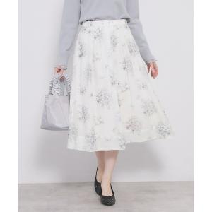 スカート オーガンジーフラワーフレアスカート「洗濯機OK/イージーアイロン」