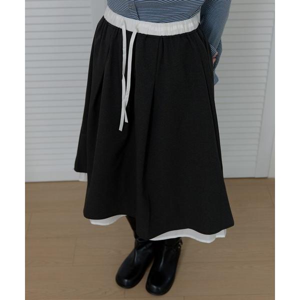 スカート 「2026SS新作アイテム」「ウエストゴムでストレスフリー」ダブルレイヤードミディAライン...