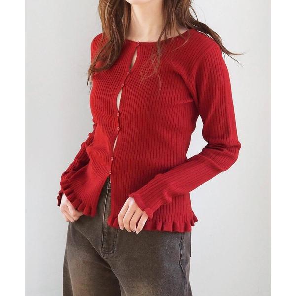 カーディガン フリルヘムホールカーディガン レディース