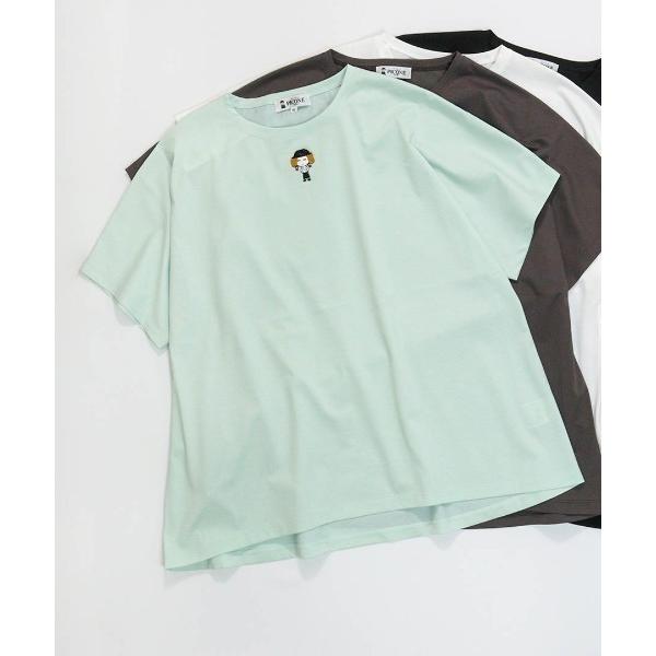 tシャツ コットン混ビーズワッペンプルオーバー レディース