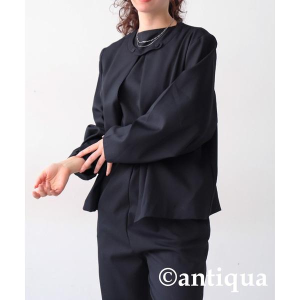 「antiqua」 ノーカラージャケット R ブラック レディース