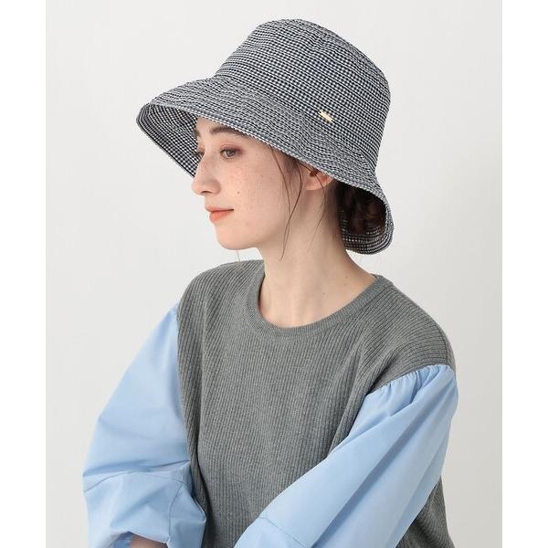 帽子 ハット ギンガムチェックグログランツバ広UVハット レディース