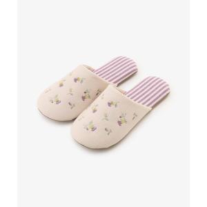 スリッパ パンジー刺繍ルームシューズの商品画像