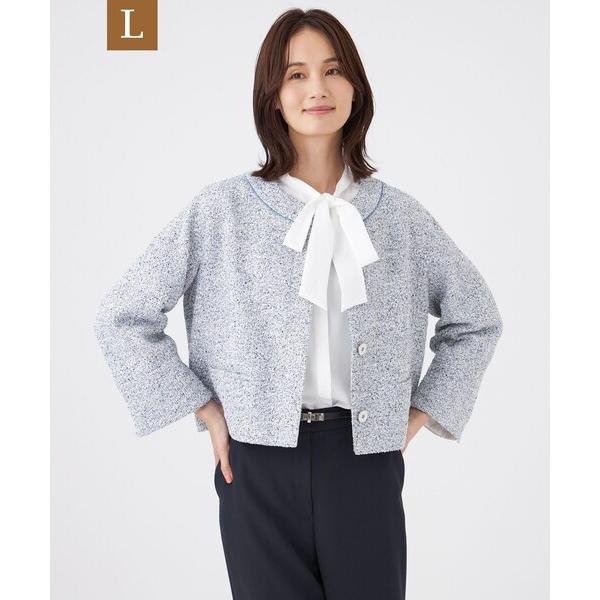 ジャケット ノーカラージャケット 「L」「ウォッシャブル」ミックスツィードジャケット レディース