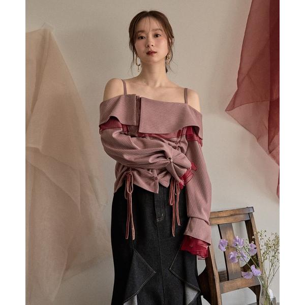 ブラウス シャツ frill offshoulder stitch ribbon tops / フリ...