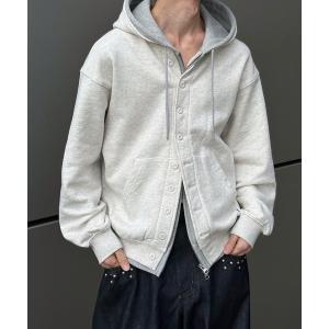パーカー Button Layered Double Zip Hoodie ／ボタンレイヤードダブルジップフーディ メンズ レディース