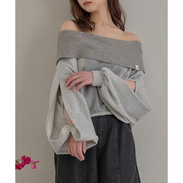 トレーナー スウェット rib design sweatshirt off shoulder / リ...