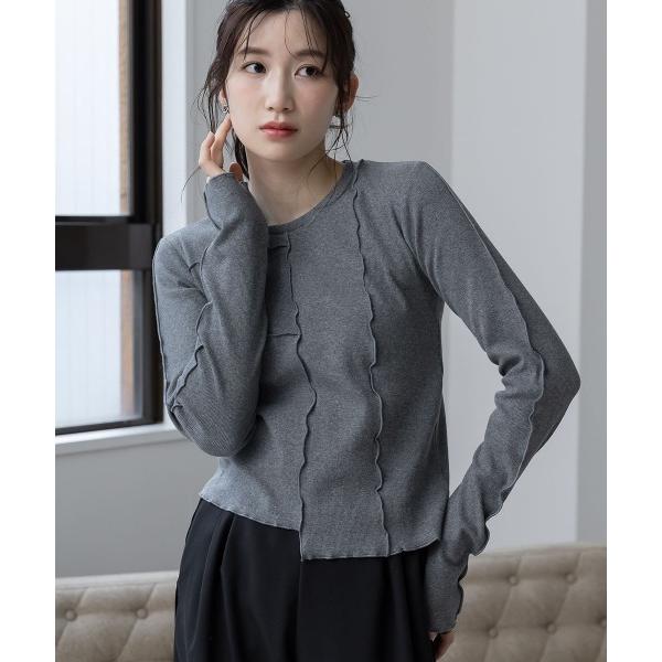 tシャツ 高身長　アシメ切替クロップドテレコ長袖Ｔシャツ（トールサイズ）Essenave レディース
