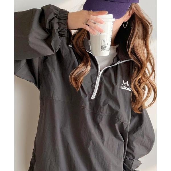「Java」 ナイロンブルゾン LARGE グレー×ホワイト レディース