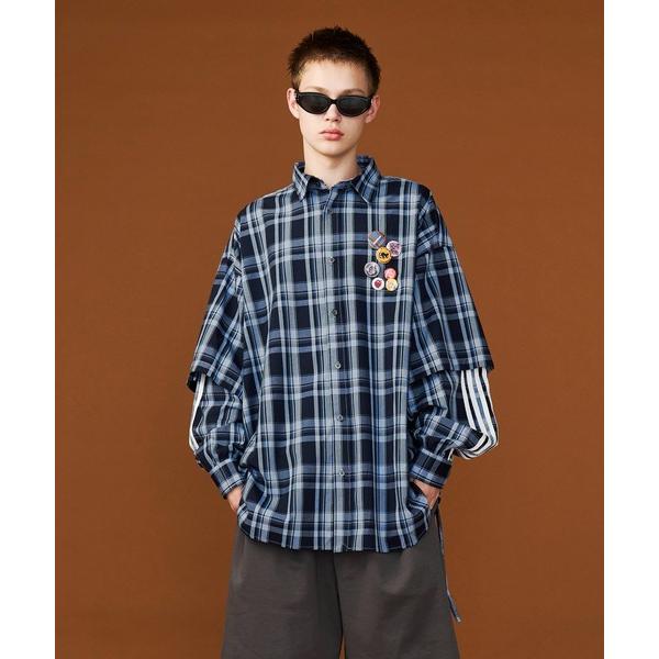 シャツ 「UNISEX」CHECK LINE OVER SHIRTS with BADGE/チェック...