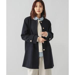 「GLOBAL WORK」 ノーカラーコート LARGE ネイビー レディース