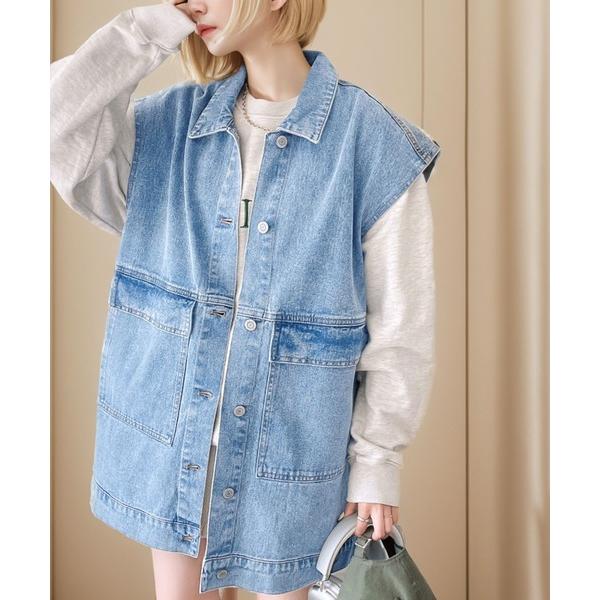 「Java」 デニムジャケット LARGE サックスブルー レディース