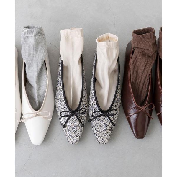 バレエシューズ パンプス サテンリボン スクエアトゥ バレエシューズ