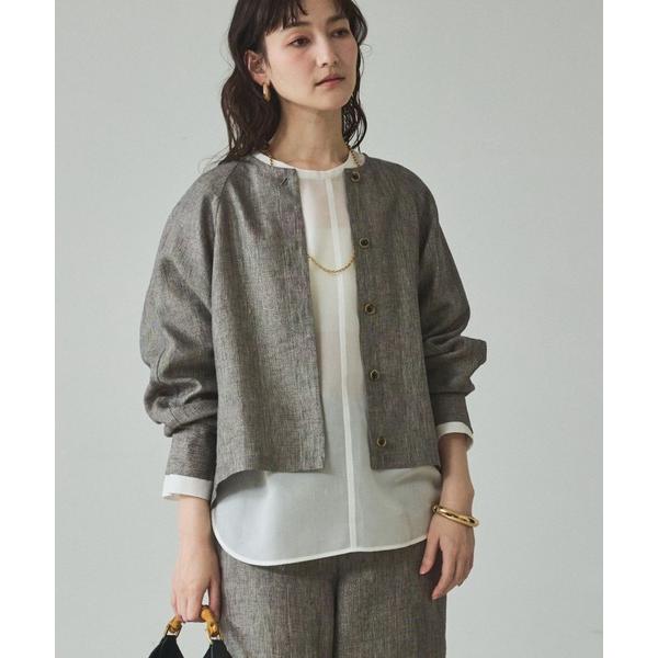 ブルゾン アウター ラメリネンフォルムブルゾン/春服/夏服/オフィスカジュアル/セットアップ対応/リ...