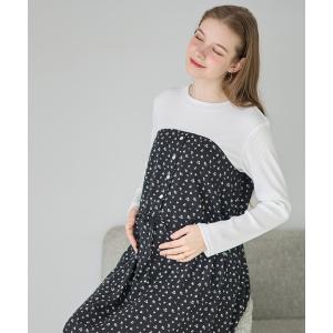 マタニティ 小花柄ベア切替マタニティワンピース(マタニティ＆授乳服）授乳口付き 授乳楽々 妊婦服 産前・産後対応