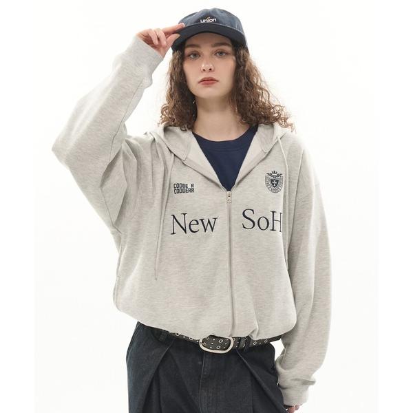 パーカー 「CODDERR」ゲームロゴ刺繍 ドローコード オーバーサイズ ショート丈ジップパーカー ...