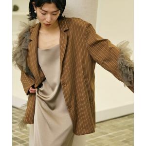 ジャケット テーラードジャケット チュールデコレーションストライプジャケット レディース