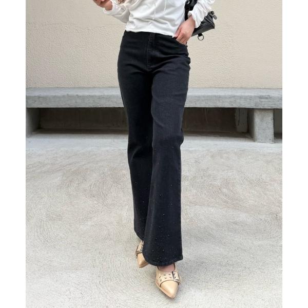 ジーンズ デニム デニムパンツ 「2サイズ展開」ラインストーンフレアデニムパンツ レディース