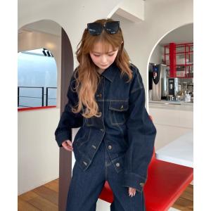 デニムジャケット gジャン 「セットアップで着られる」ウエストシェイプデニムGジャン レディース