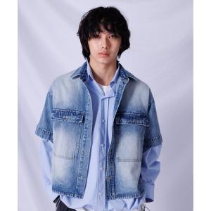 FreeZone tシャツ デニム切り替えショルダーデザインTシャツ メンズ