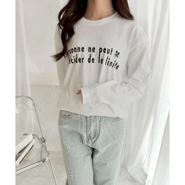 tシャツ レッドテキストデザインロンT／長袖Tシャツ レディース