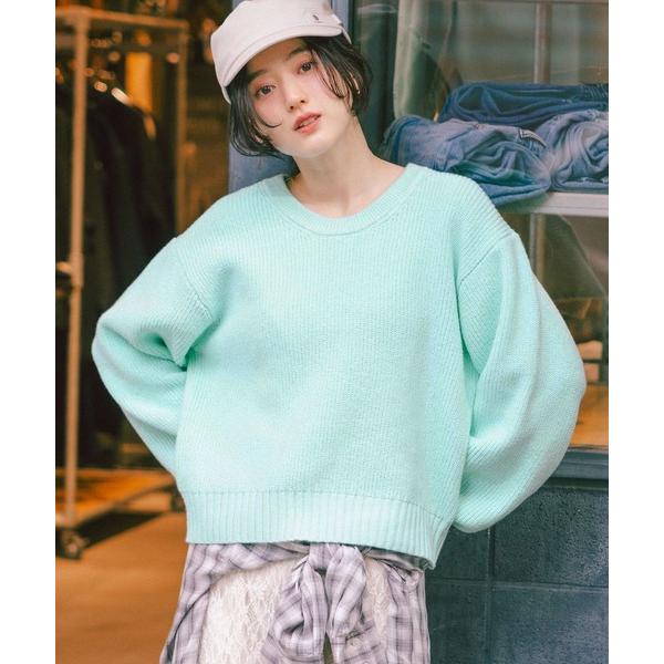ニット セーター 「Bloomy Yarn Knit」アゼ編みコットンクルーネックニット レディース