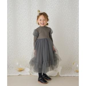 ワンピース 入学式 卒園式 「新色追加」チュールパフスリーブドッキングワンピース キッズ 子供服 女の子