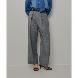 ワイドパンツ スラックス パンツ ディープタックチェックパンツ レディース