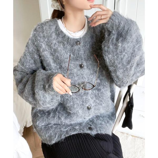 「Java」 ニットカーディガン LARGE グレー レディース