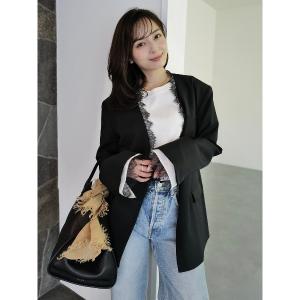 ジャケット ノーカラージャケット レーストリムノーカラージャケット レディース