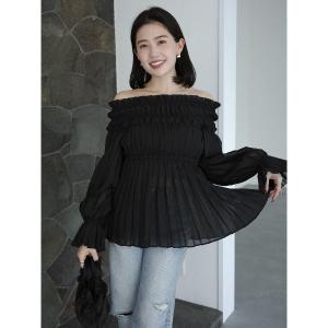 ブラウス シャツ オフショルダープリーツチュニック レディース