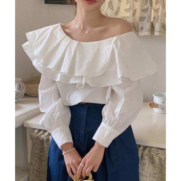 ブラウス シャツ オフショルダーボリューム フリル トップス レディース