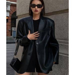 ジャケット テーラードジャケット フェイクレザーダブルテーラードジャケット レディース