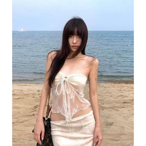 水着 シアーレース素材スカート+ビキニ 水着 3点セット レディース