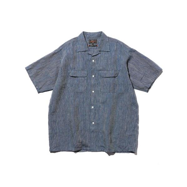 シャツ 半袖 Open Collar Indigo Linen Stripe メンズ