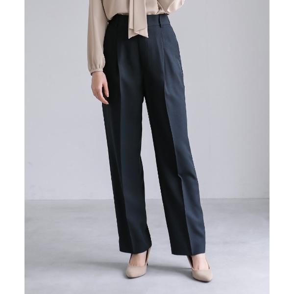 パンツ 「 美脚が叶う 」 ライトモククロス・センタープレスワイドストレートパンツ レディース