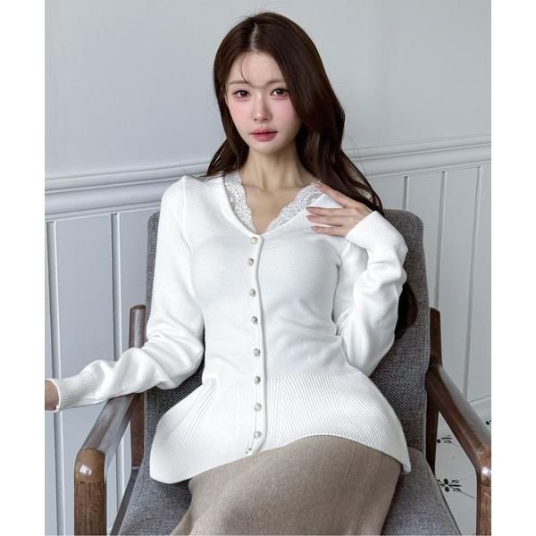 ニット セーター 「着用動画あり!・4色展開」レースパールボタンニット/2026 SS COLLEC...