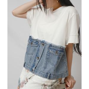 tシャツ デニムドッキングTOPS レディース