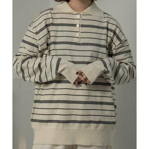 ニット セーター random border polo like over knit / ランダムボーダーポロライクオーバーニット レディース