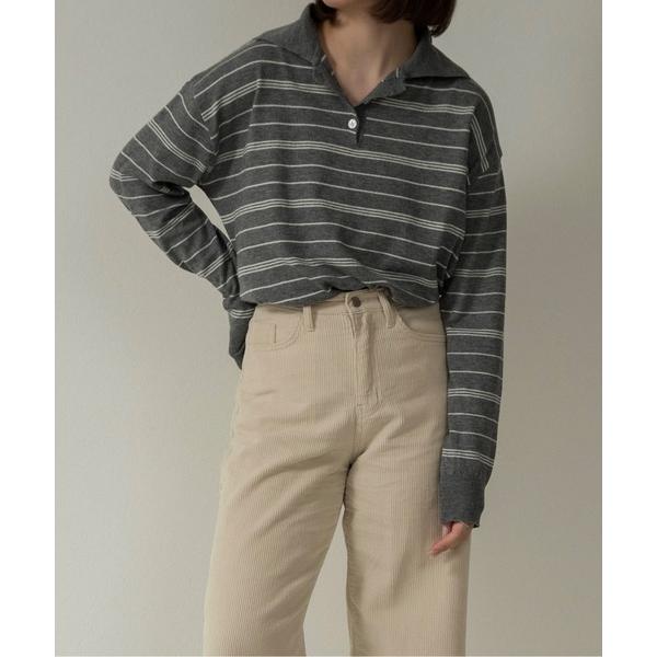 ニット セーター random border polo like over knit / ランダムボ...