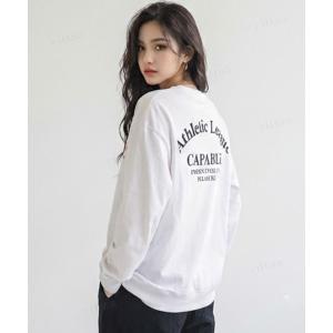tシャツ 韓国ファッション CAPABLE英字プリント長袖Tシャツ レディース メンズ
